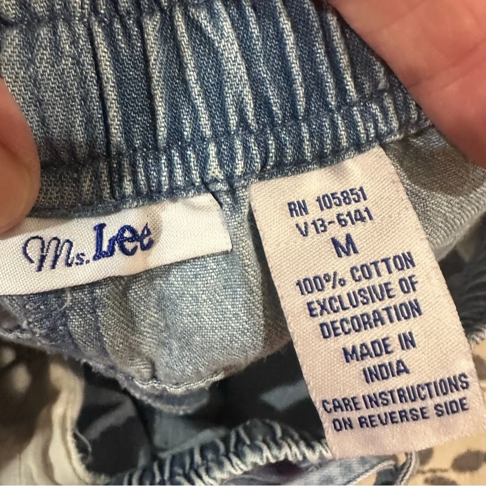 Ms. Lee Vintage Floral Embroidered Denim Set with Red Gingham Top Medium - Picture 11 of 13